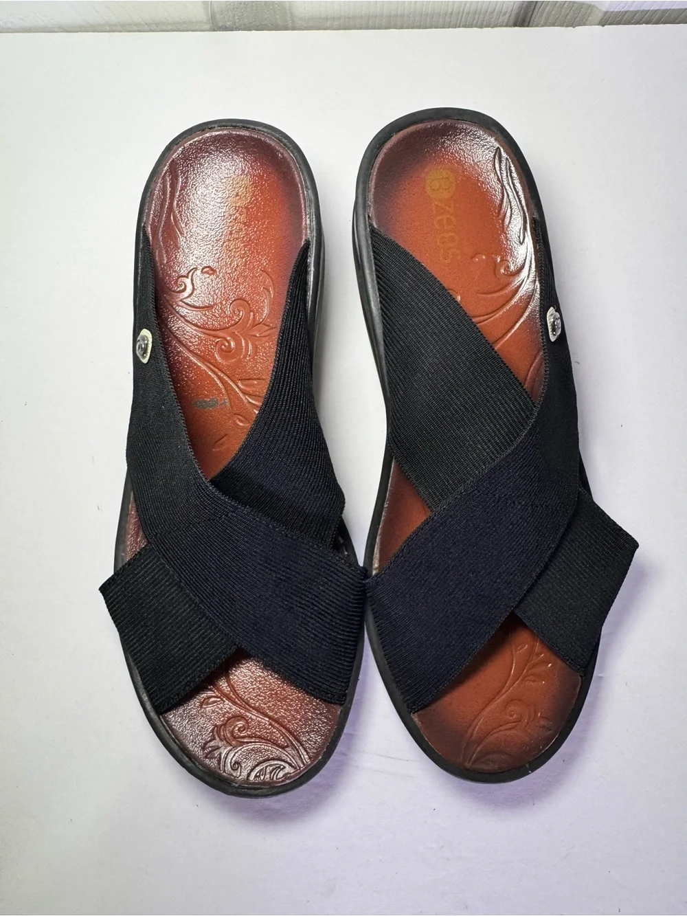 Bzees Black Crisscross Comfort Slide Sandals
